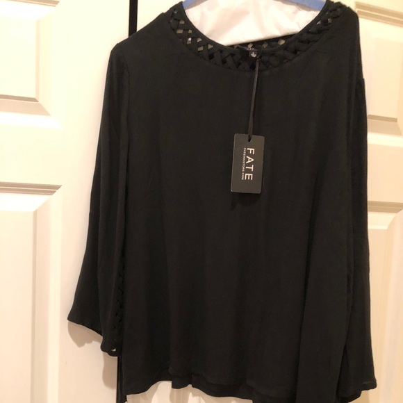 Fate Tops - 3/$20 NWT Fate Black fringed sleeved blouse,  L.